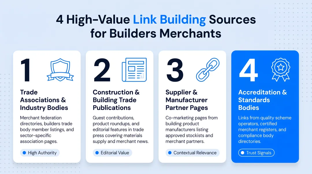 Four high-value link building sources for builders merchants trade authority backlinks