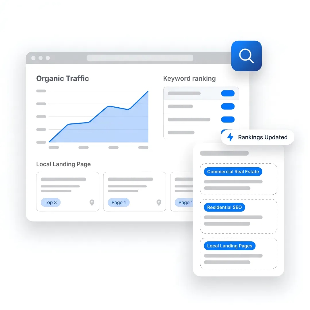 SEO strategist reviewing real estate search performance
