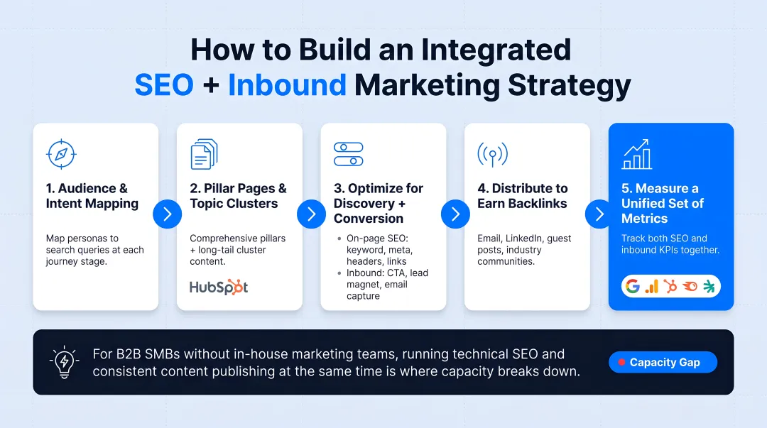 Integrated SEO and inbound marketing metrics dashboard comparison table infographic