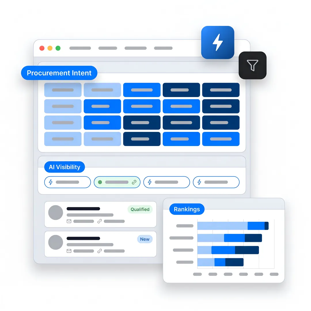 SEO strategist reviewing manufacturer lead dashboard