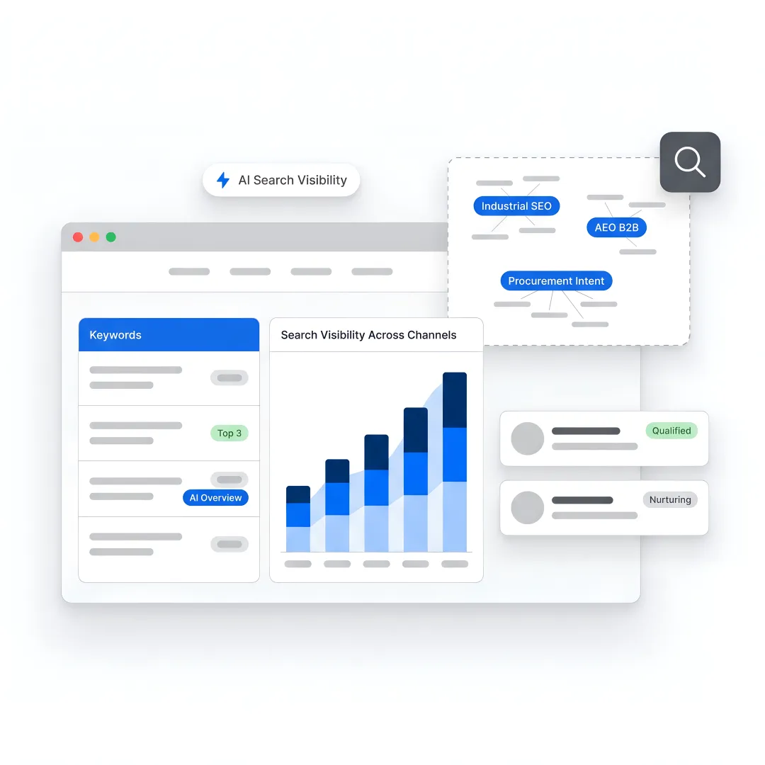 SEO strategist reviewing B2B lead analytics