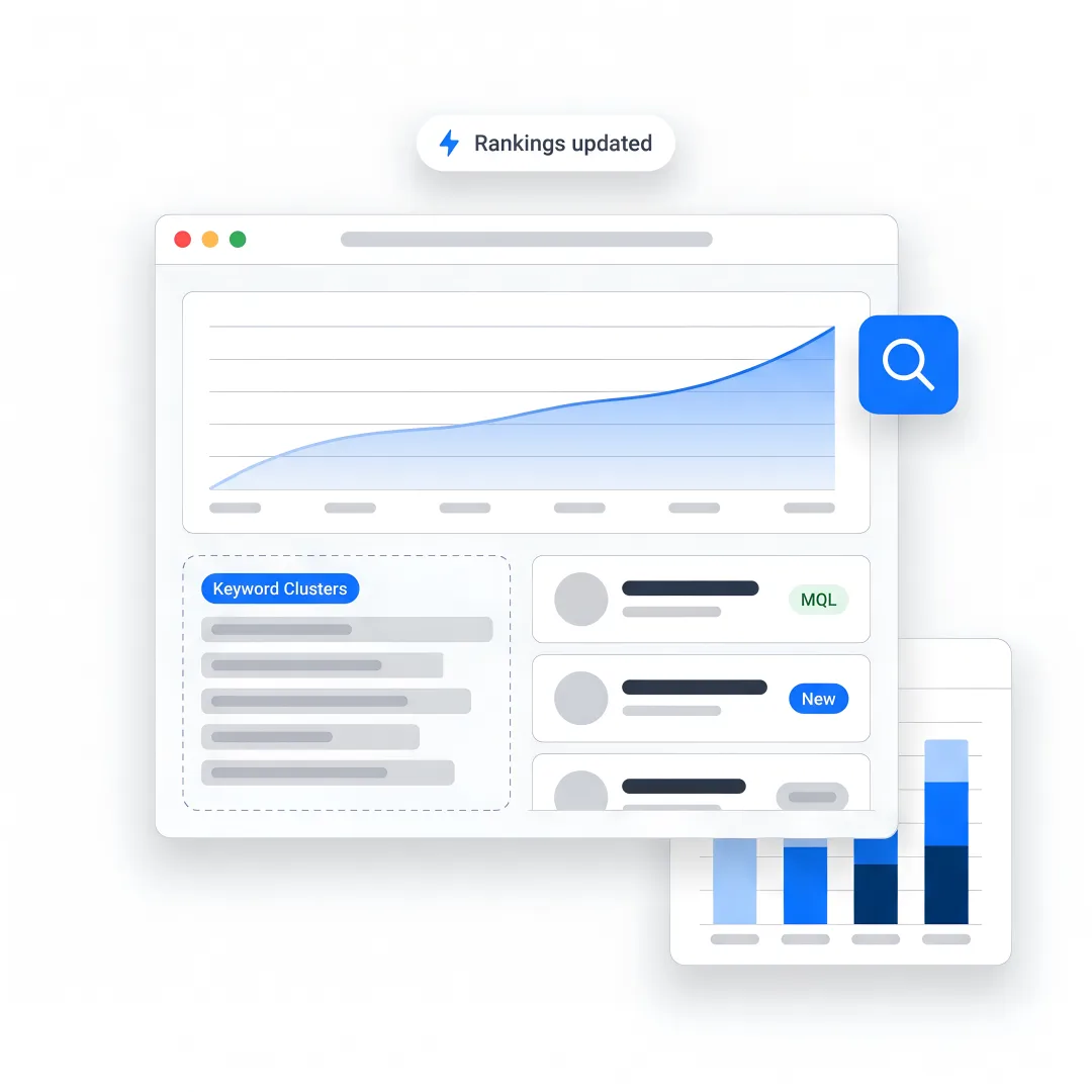 SEO strategist reviewing B2B analytics dashboard