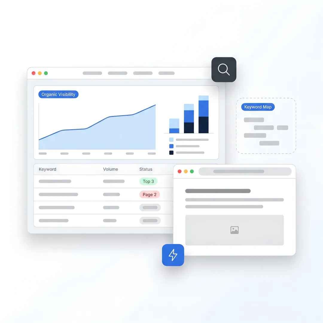 SEO strategist reviewing manufacturing search performance dashboard