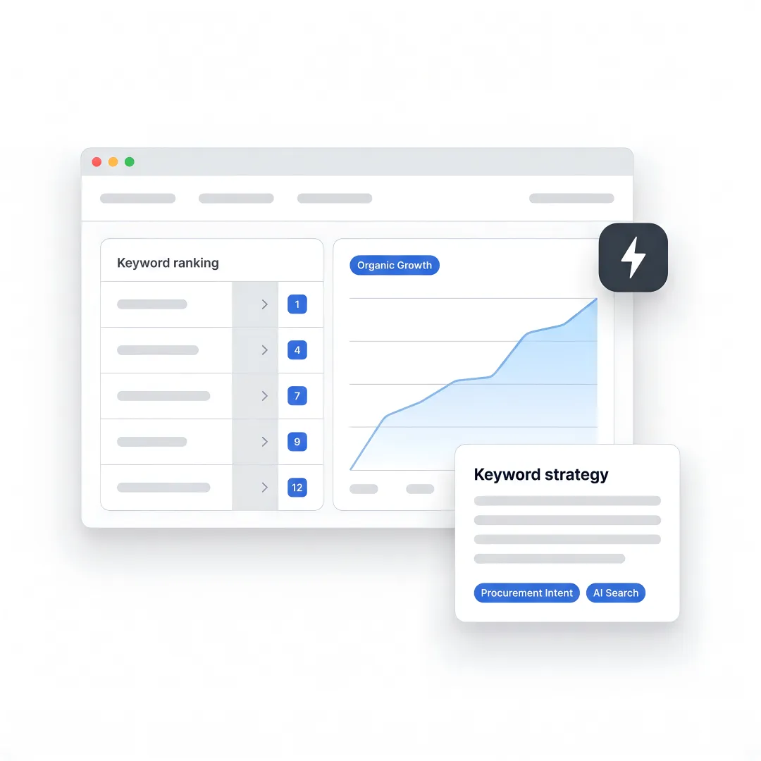 B2B SEO strategy dashboard on laptop