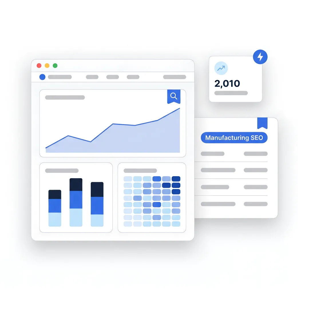 SEO strategist reviewing manufacturing search data