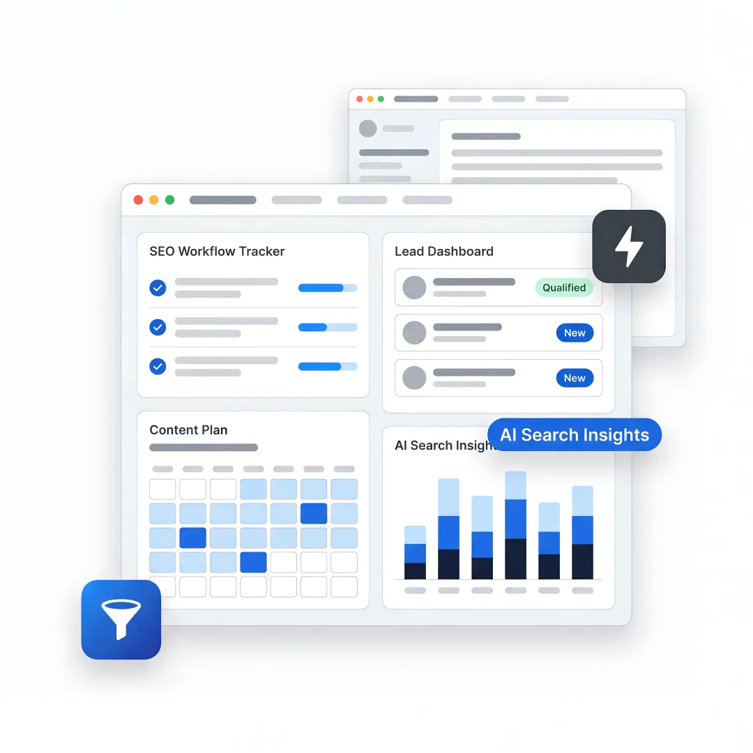SEO strategist reviewing B2B lead generation workflow