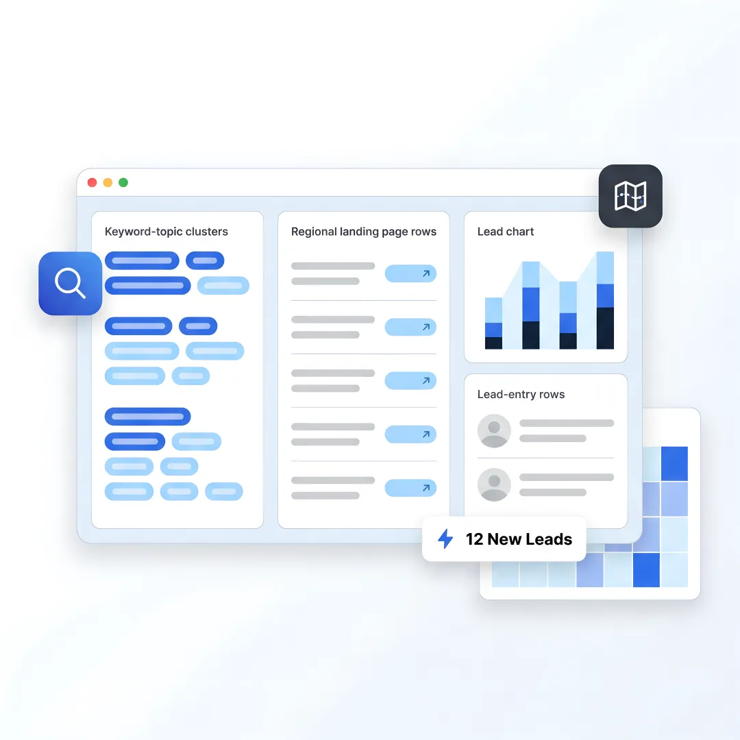 SEO strategist reviewing keyword maps and lead data