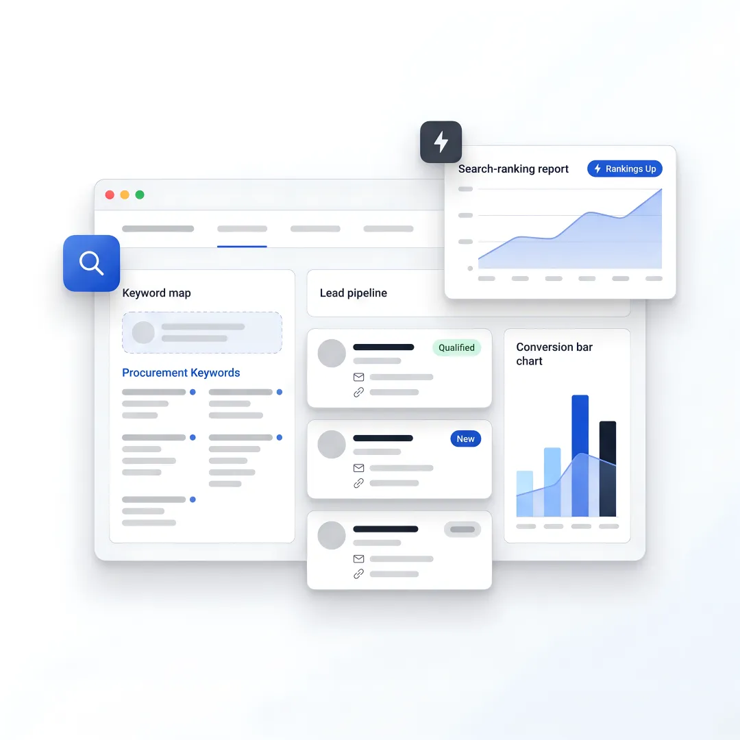 SEO strategist reviewing B2B lead dashboard