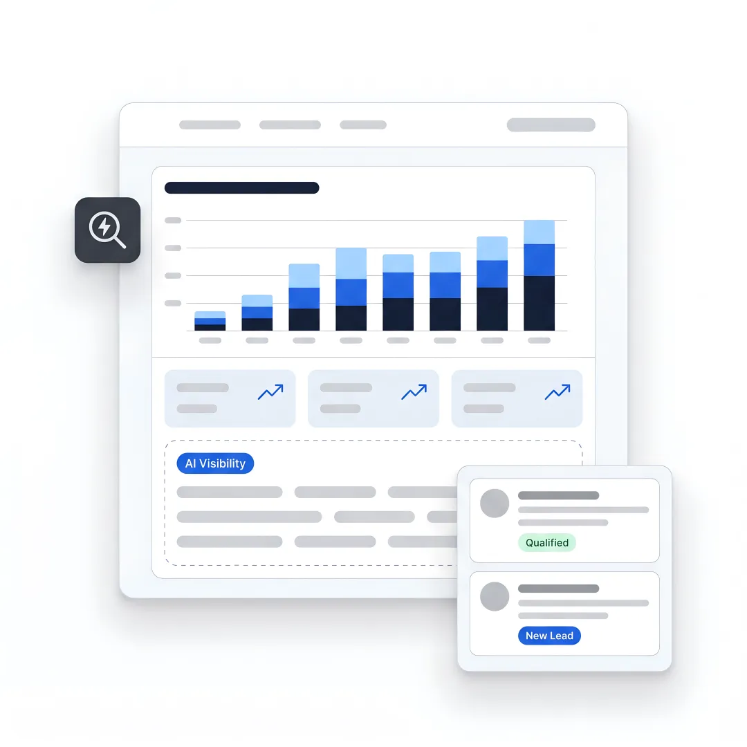 SEO strategist reviewing B2B lead generation dashboard