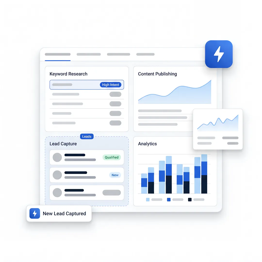 SEO workflow dashboard for B2B lead generation