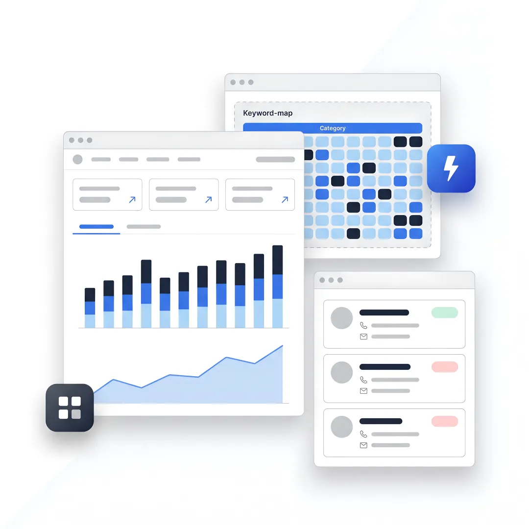 SEO team reviewing analytics and publishing optimized content
