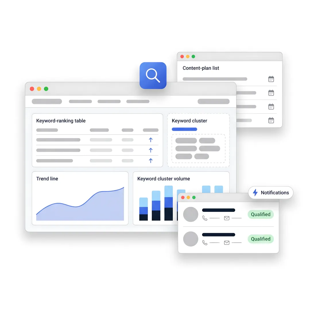 SEO strategist reviewing industrial search dashboard