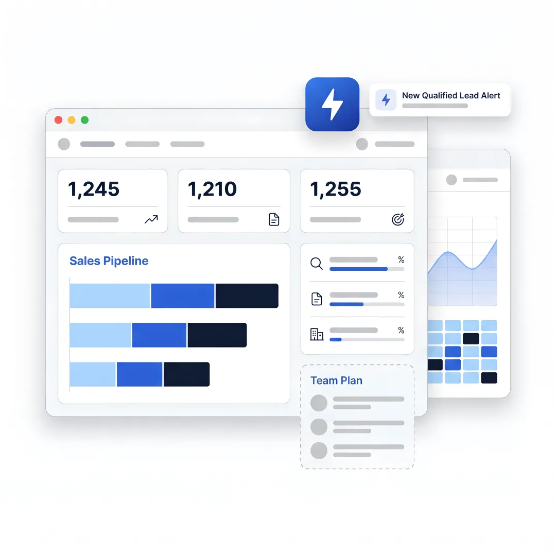 B2B growth strategy dashboard and lead workflow