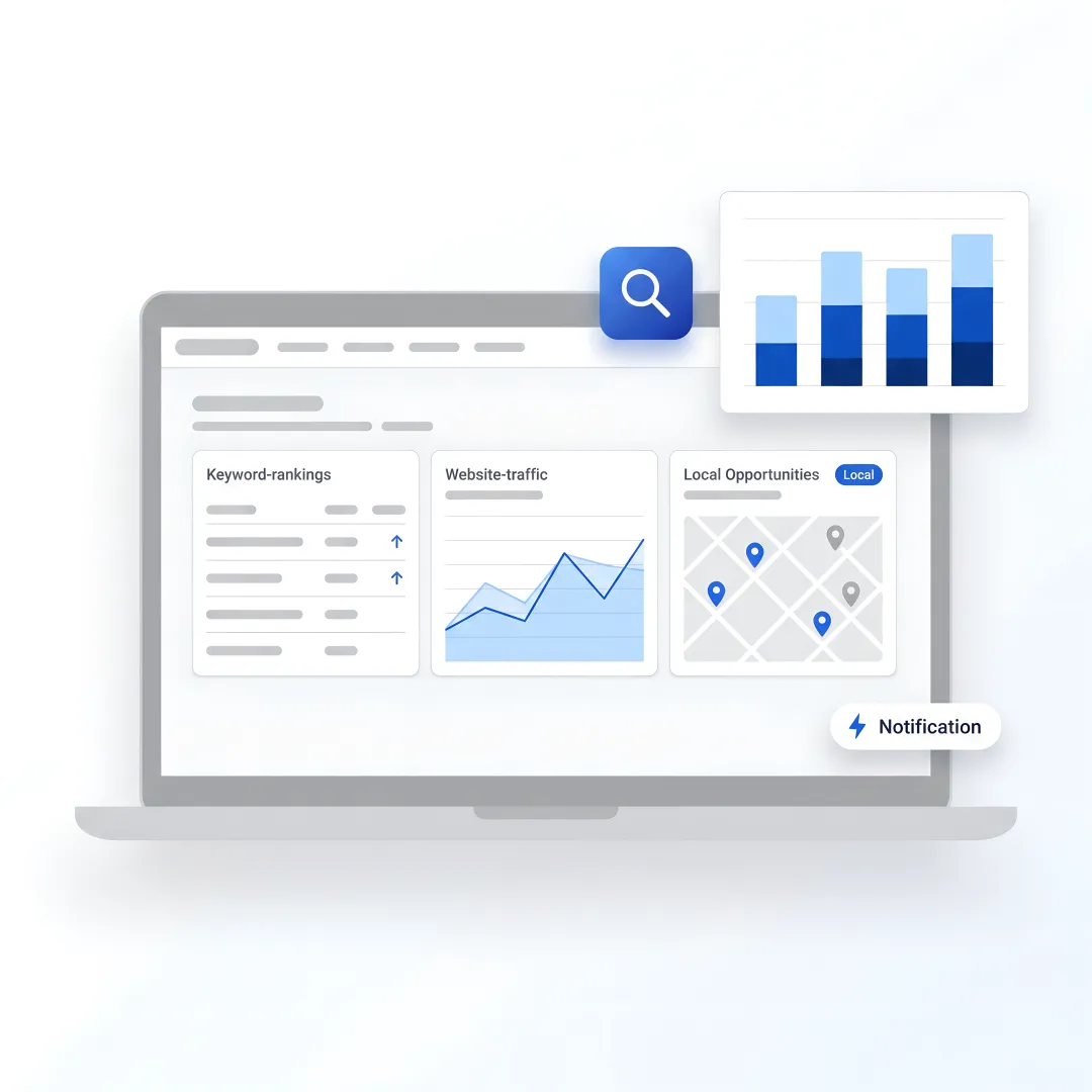 SEO strategist reviewing analytics and local search data