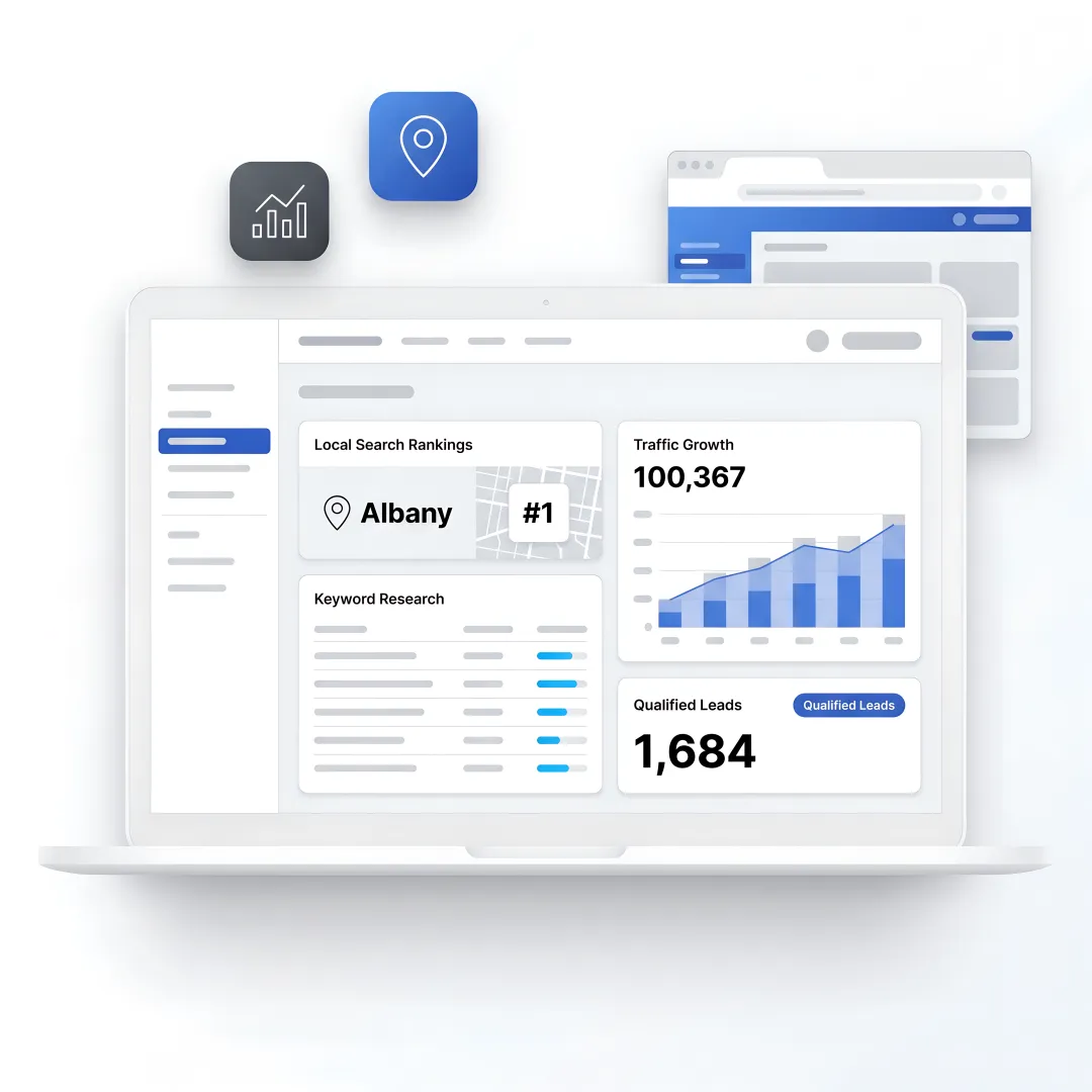 SEO dashboard showing local search growth