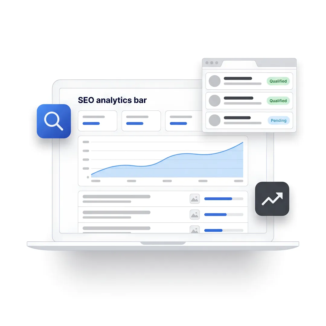 Construction SEO dashboard showing search visibility and leads