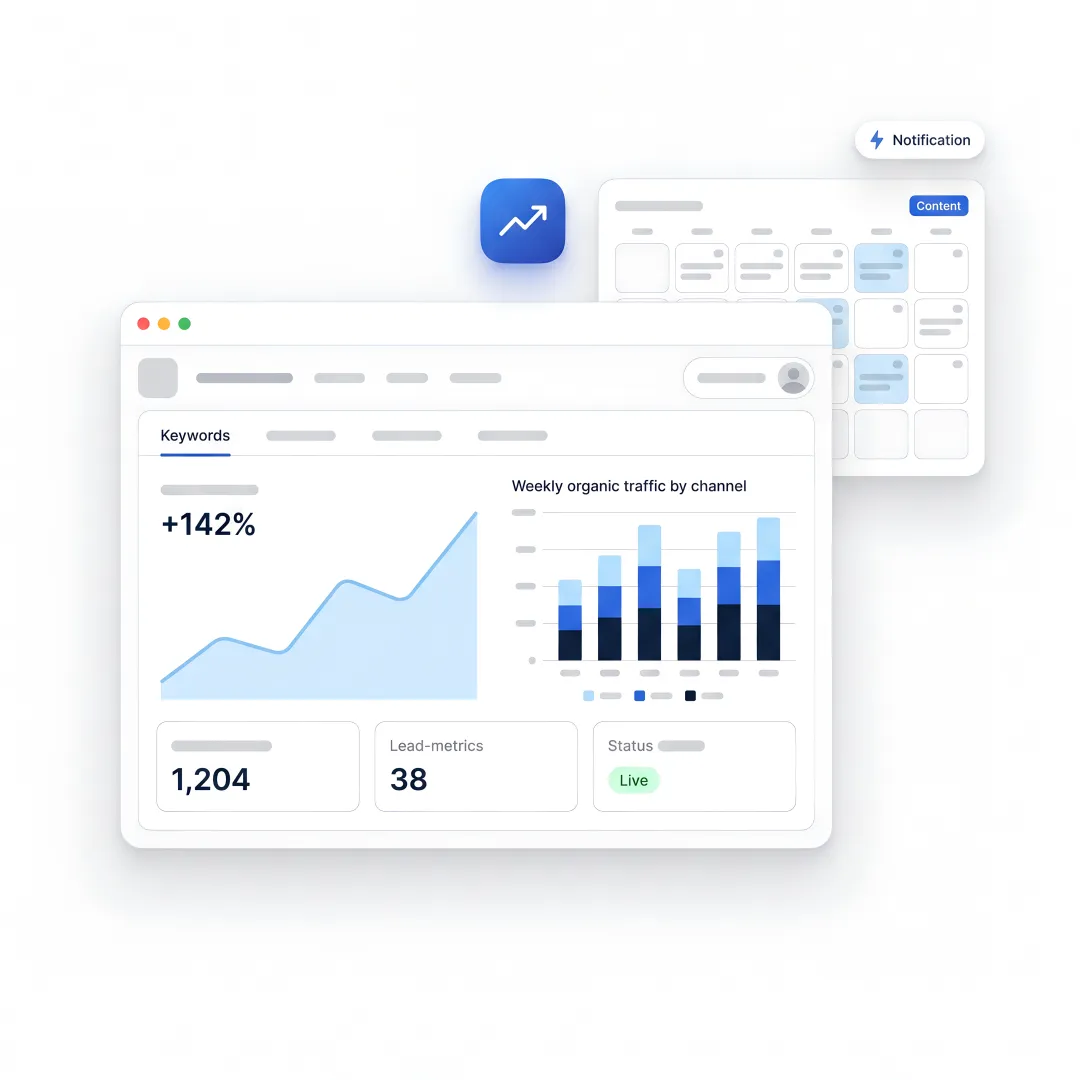 SEO strategist reviewing monthly growth dashboard