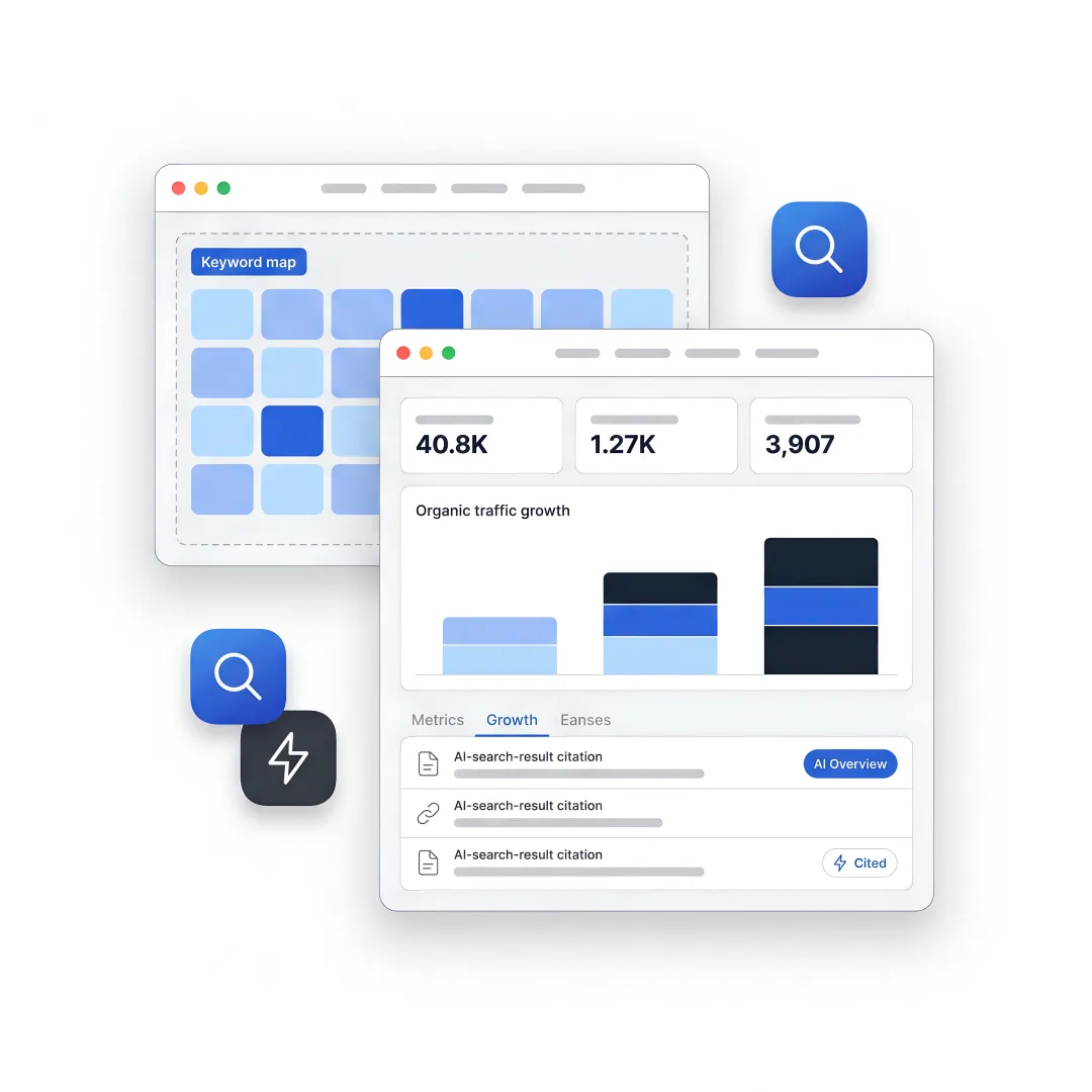 SEO analytics and AI search strategy dashboard