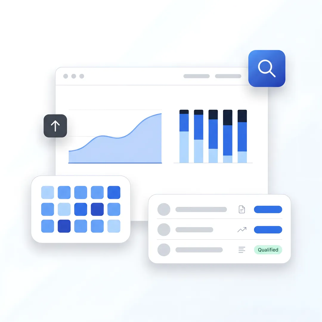 SEO dashboard showing growth metrics