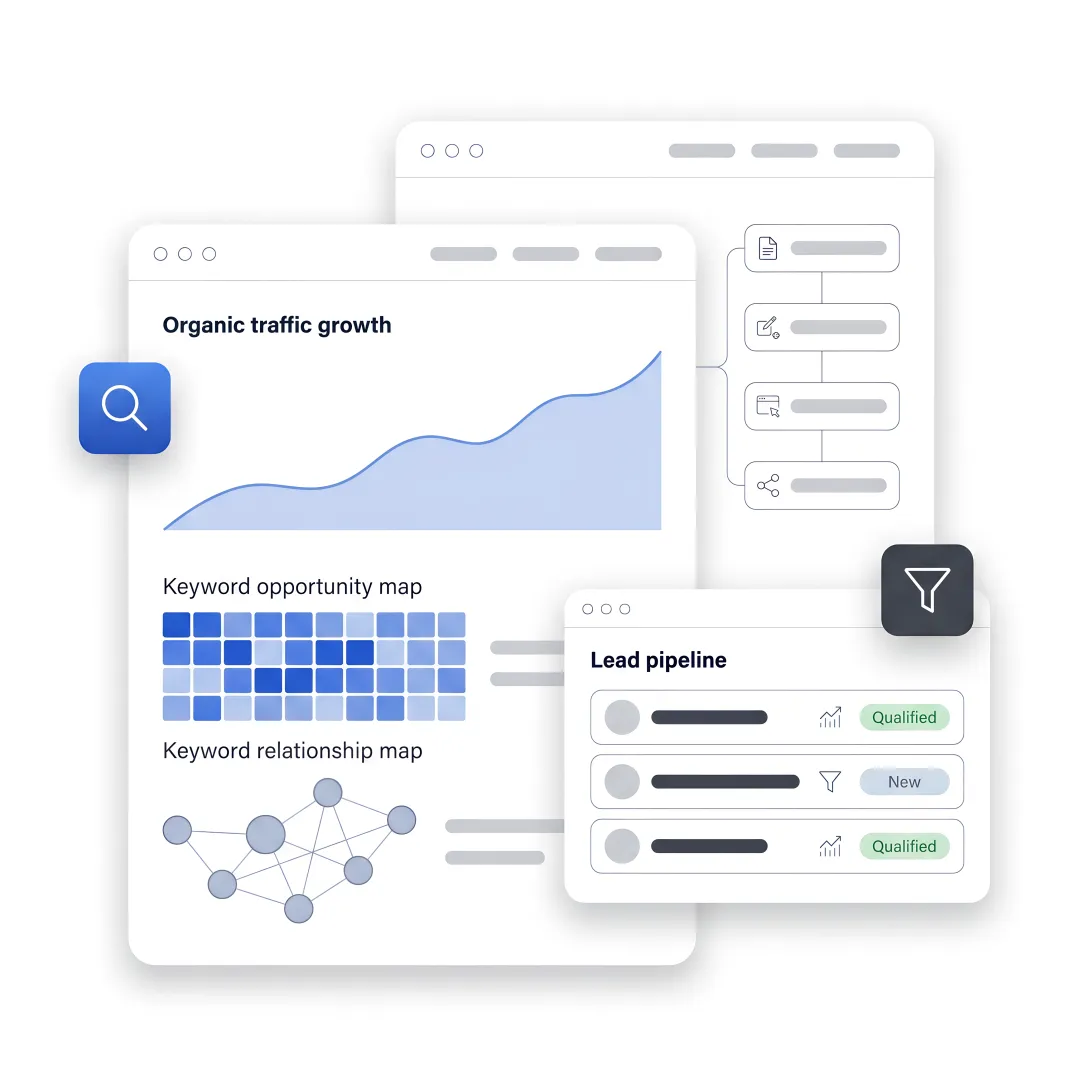 SEO strategist reviewing B2B growth dashboard