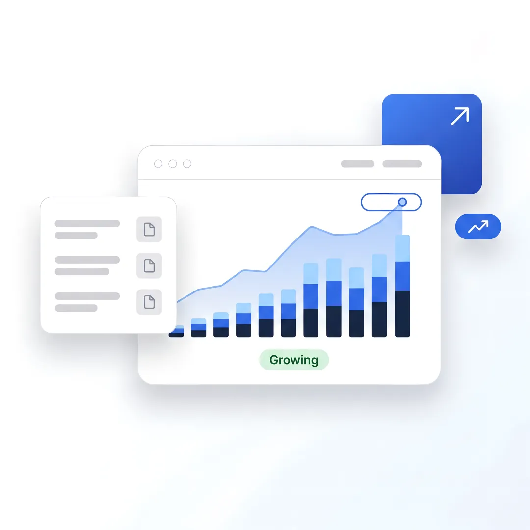 SEO dashboard showing search growth