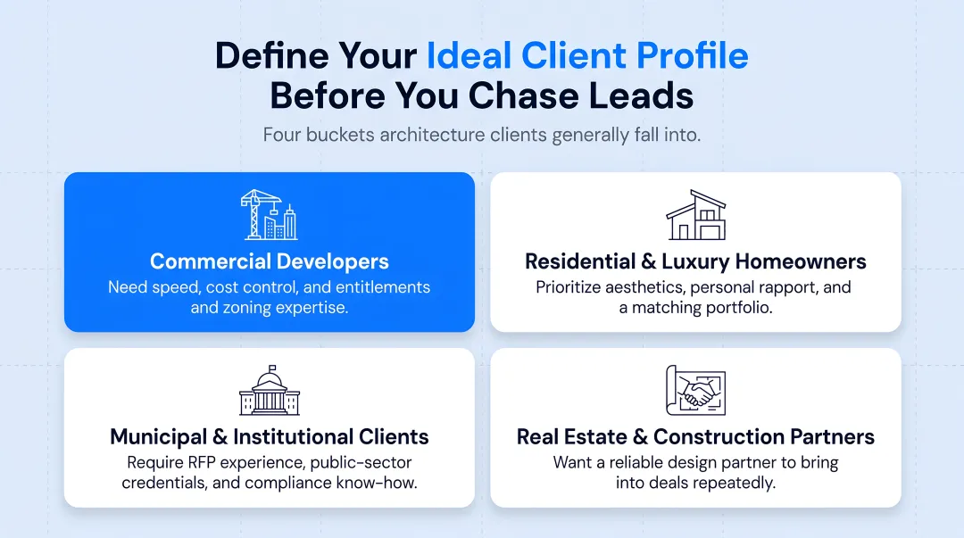 Four architecture client types with distinct needs and priorities