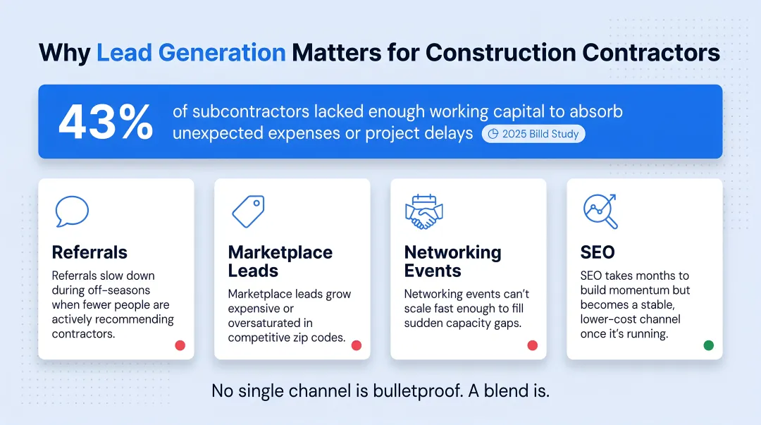 Construction lead generation channel diversification across four lead sources
