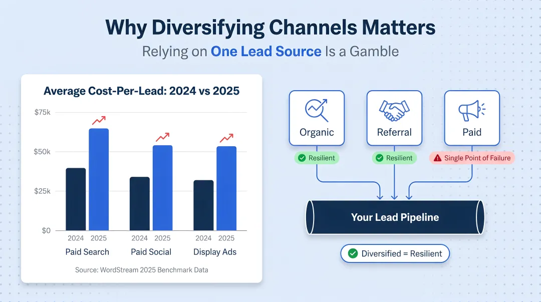 Diversified lead generation channels reducing dependency risk comparison