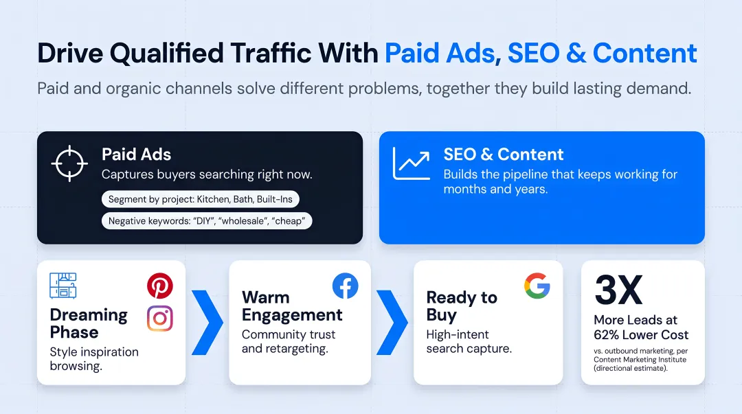 Social media and search platform matching to cabinet buyer journey stages