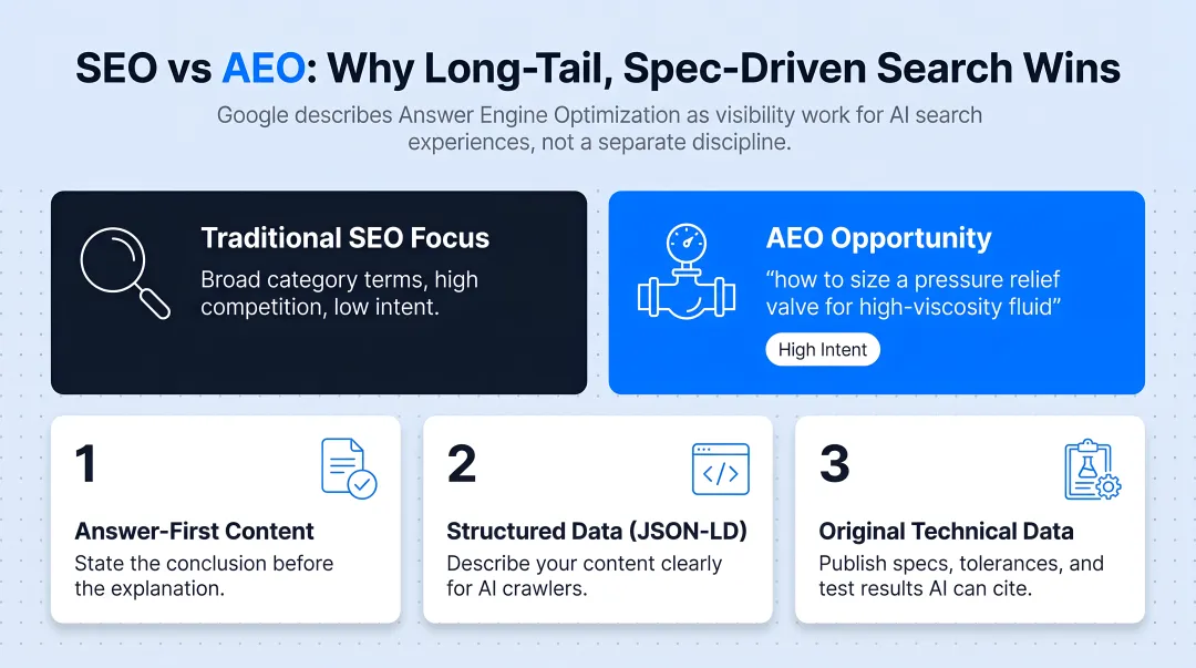 SEO versus AEO comparison showing traditional search and AI answer optimization