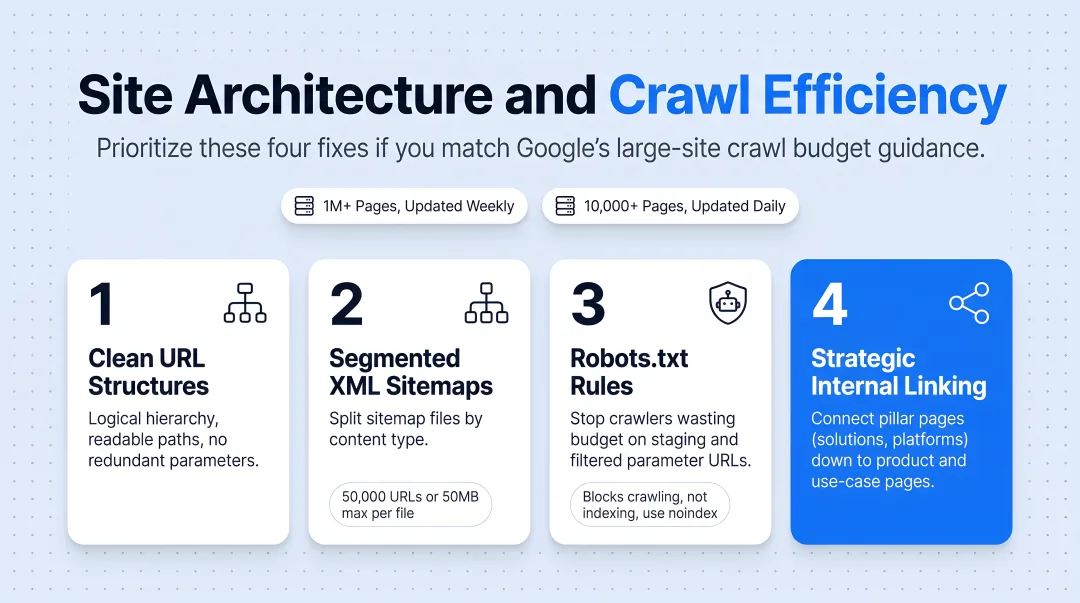 Four pillars of enterprise technical SEO crawl efficiency checklist