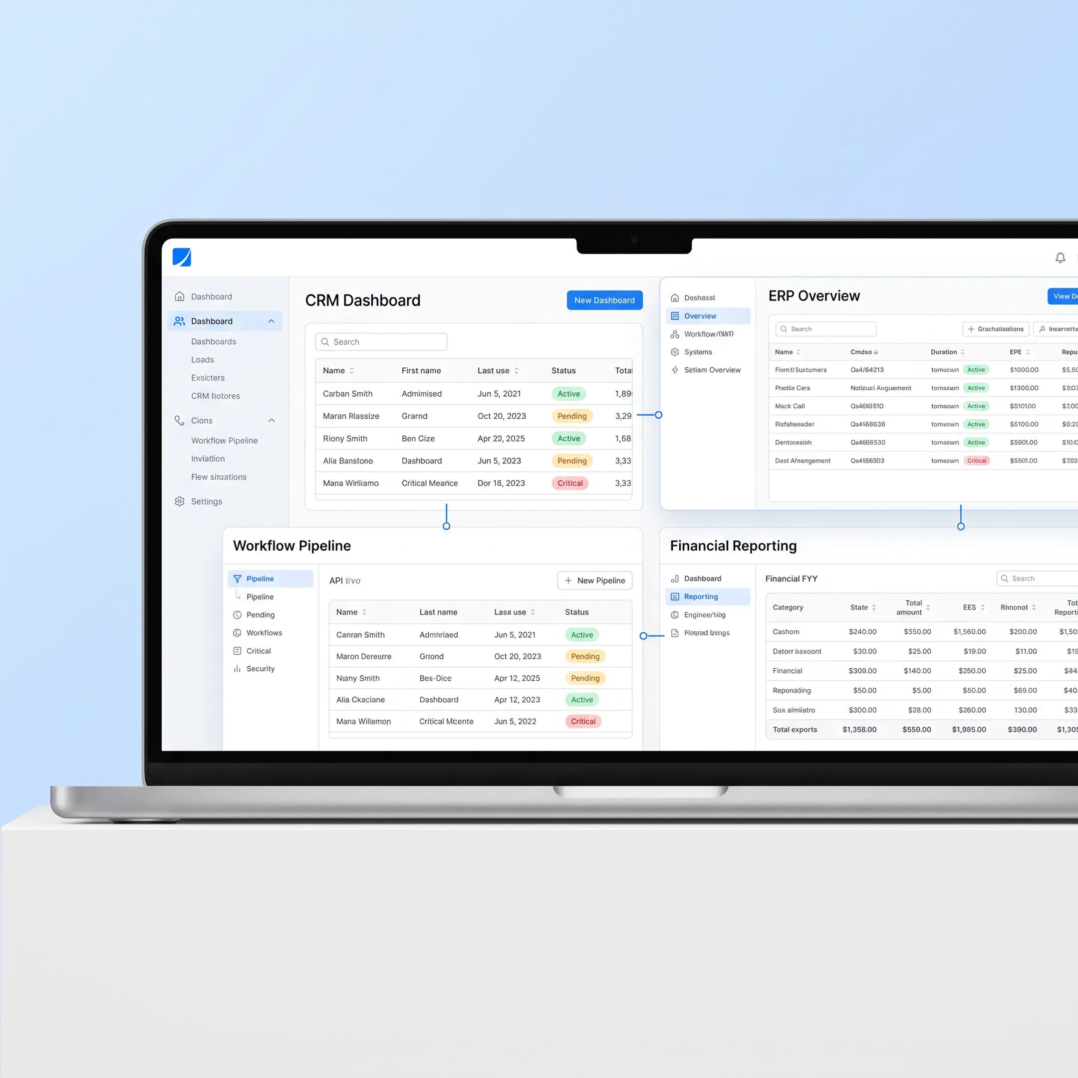 Custom business software interface on a laptop