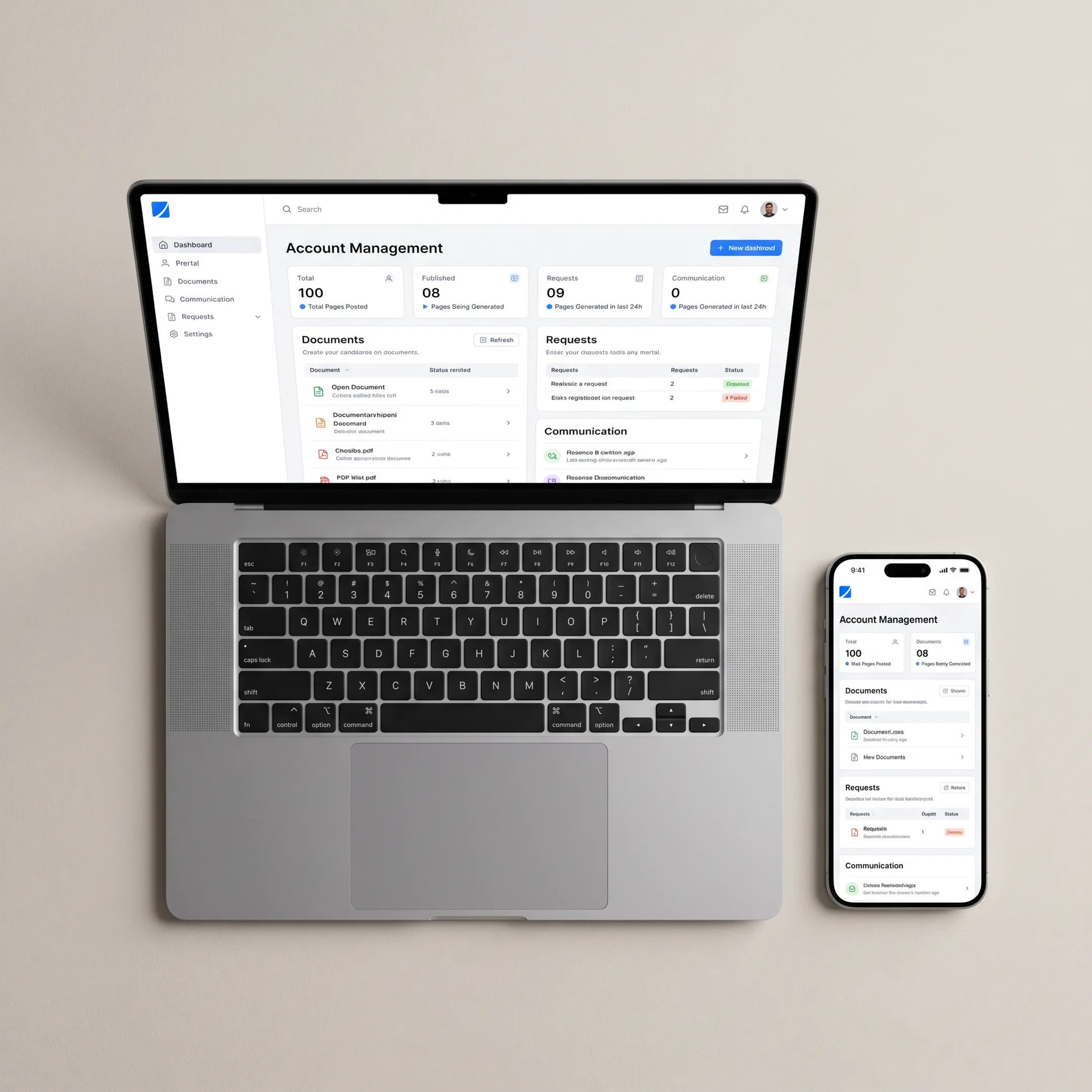 Custom portal dashboard displayed on a laptop and mobile device