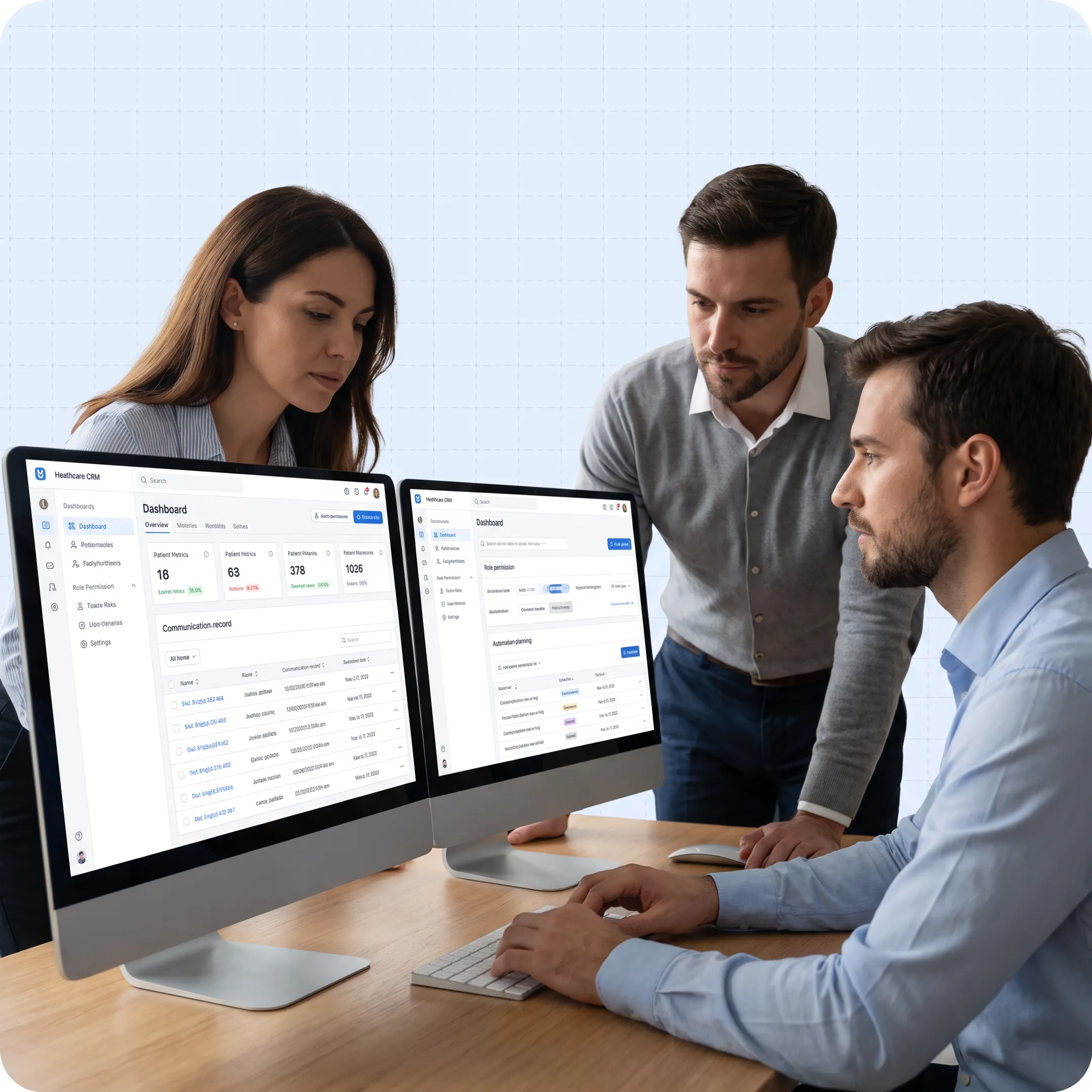Team reviewing a healthcare CRM workflow