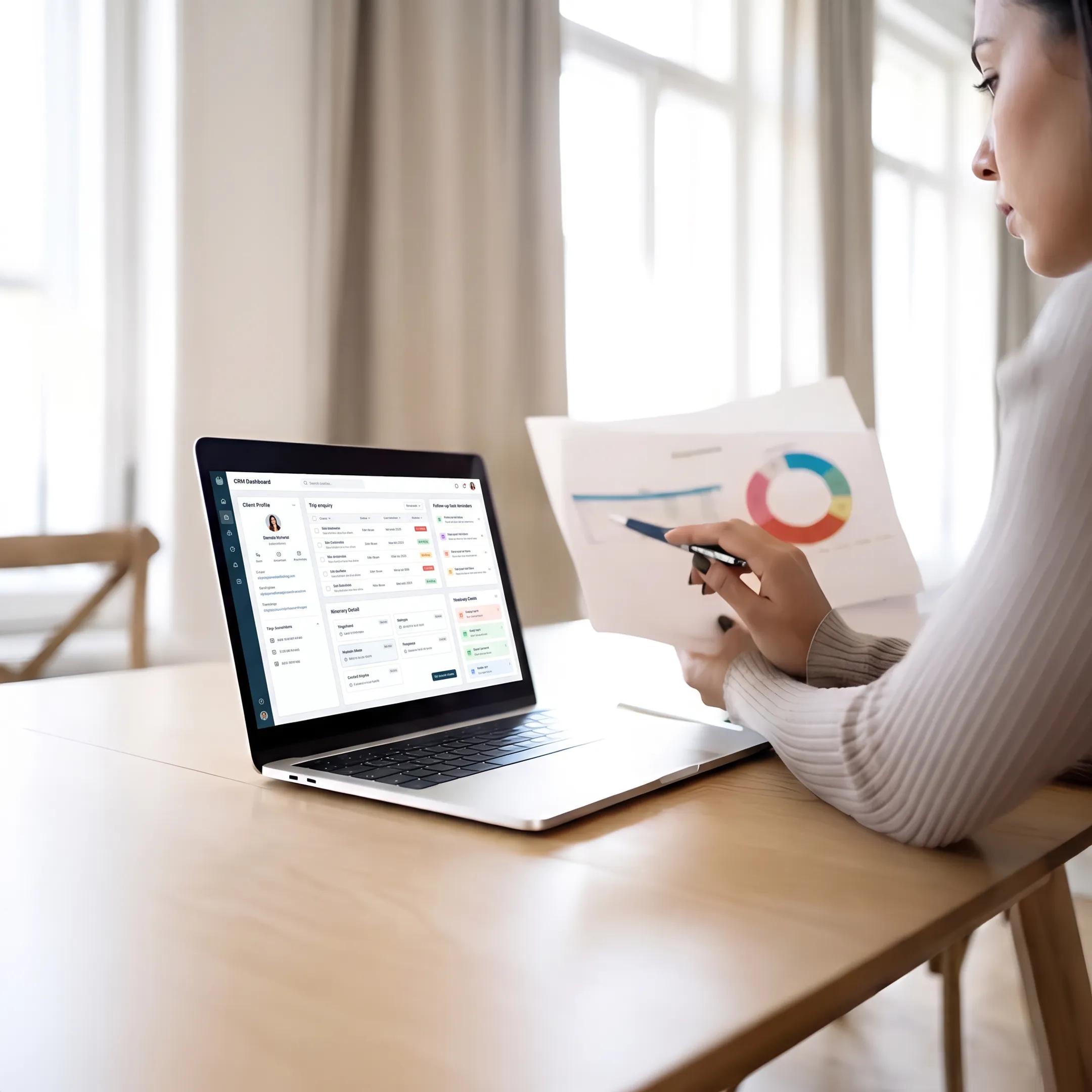 Travel professional managing customer relationships in a CRM