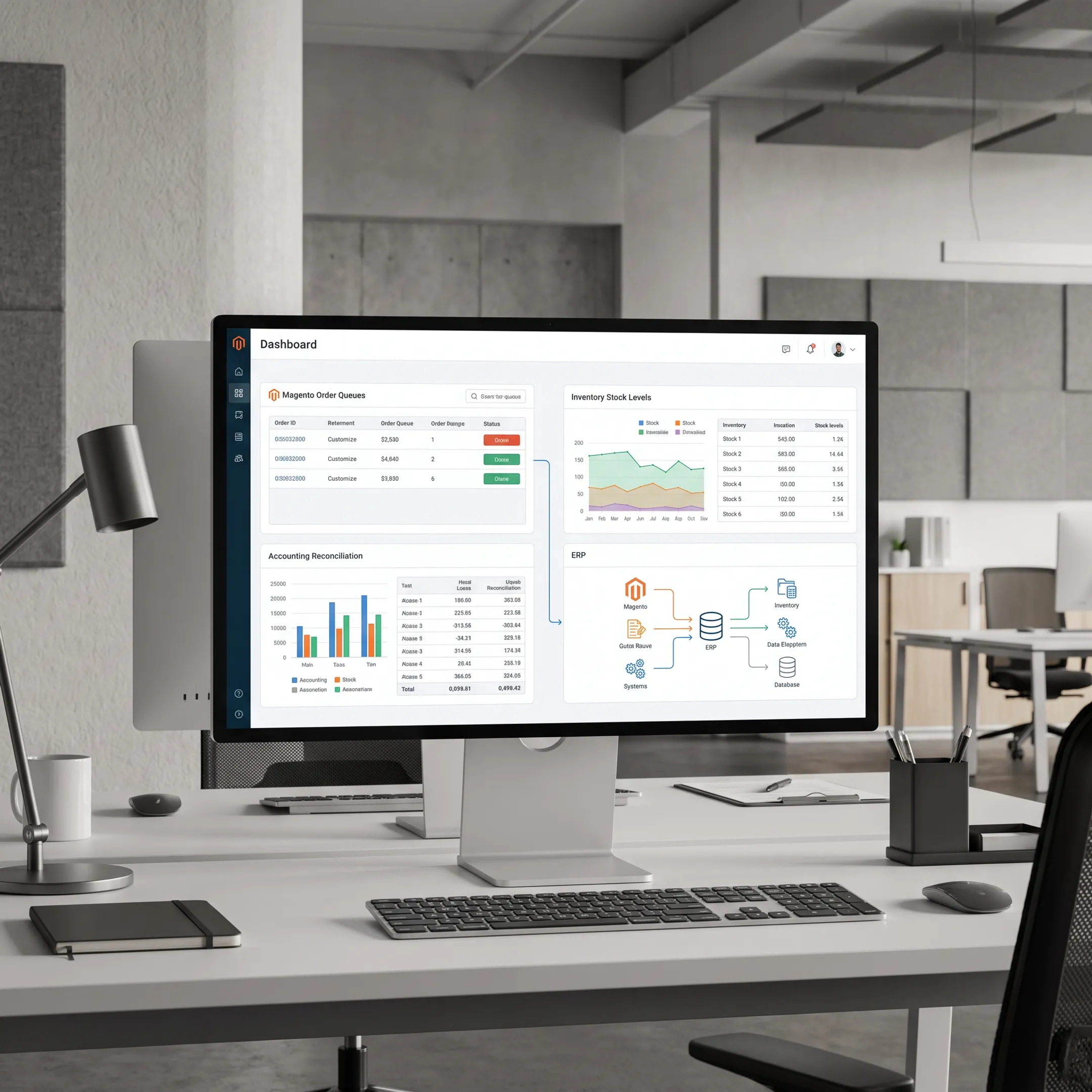 Magento store connected to ERP dashboards and ecommerce operations