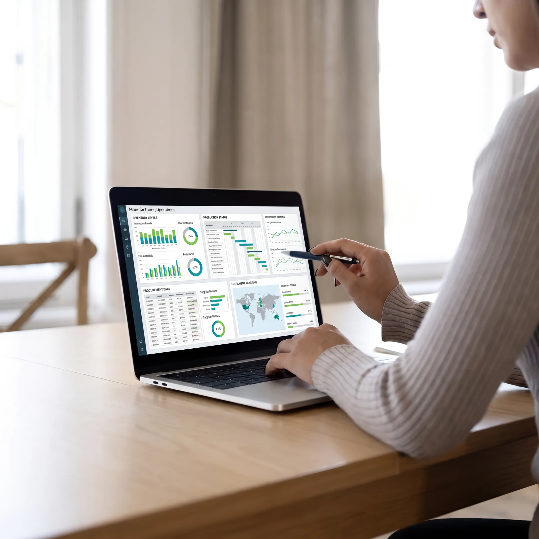 Operations manager viewing manufacturing order dashboard