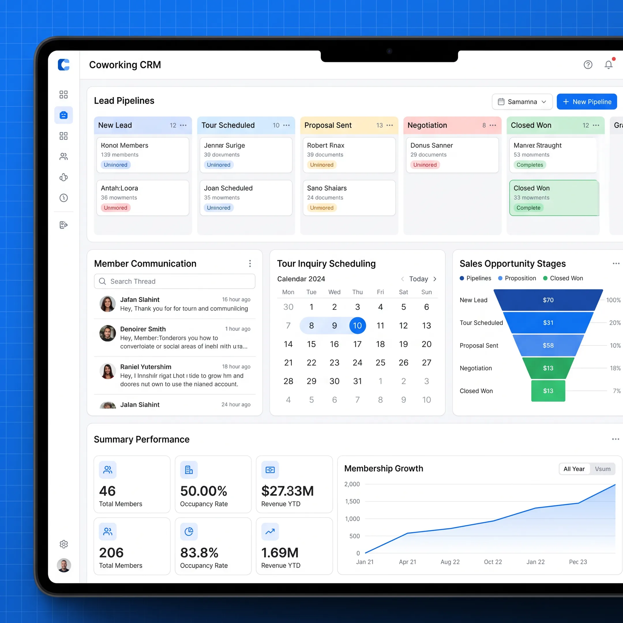 CRM dashboard for coworking operations