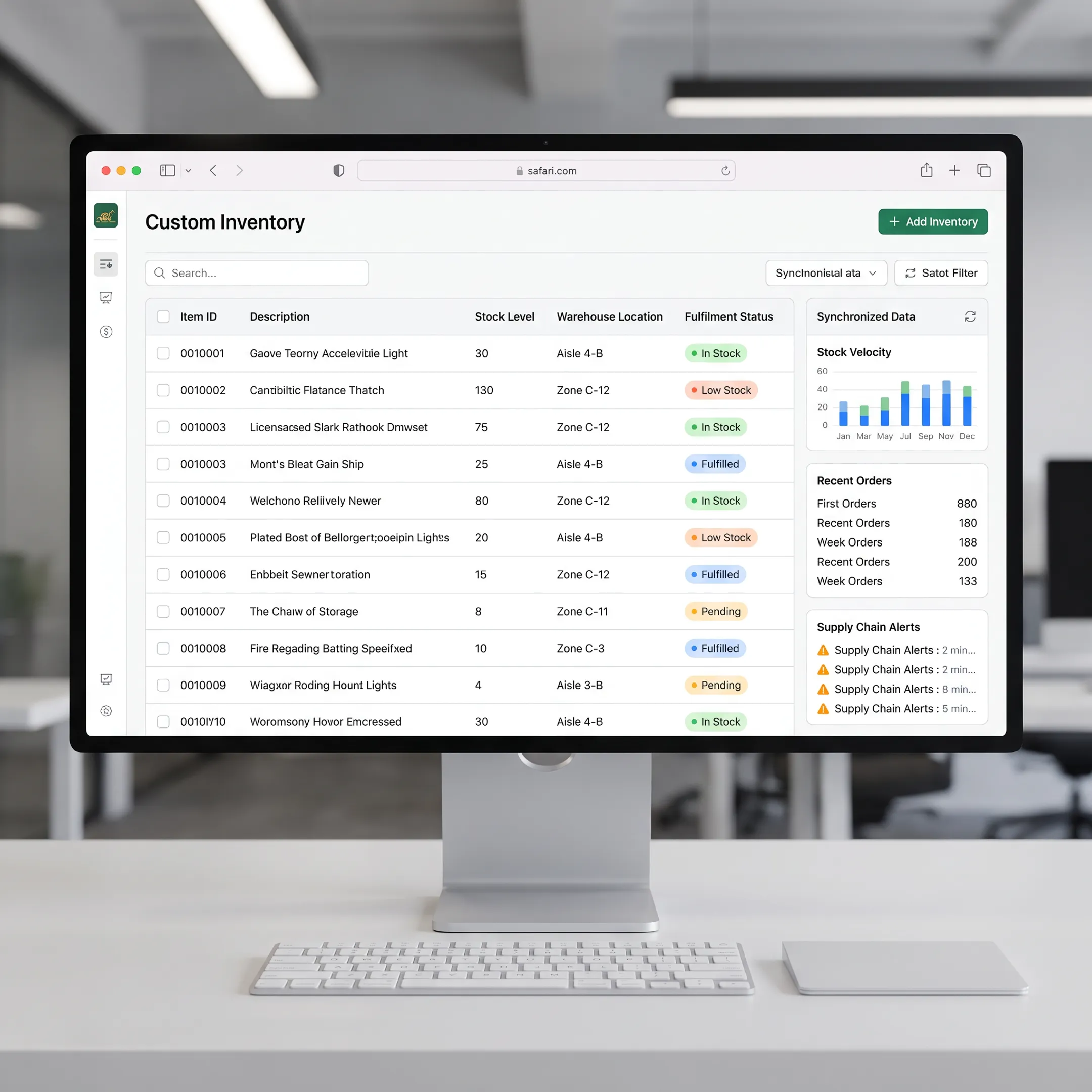 Custom inventory dashboard showing connected stock data