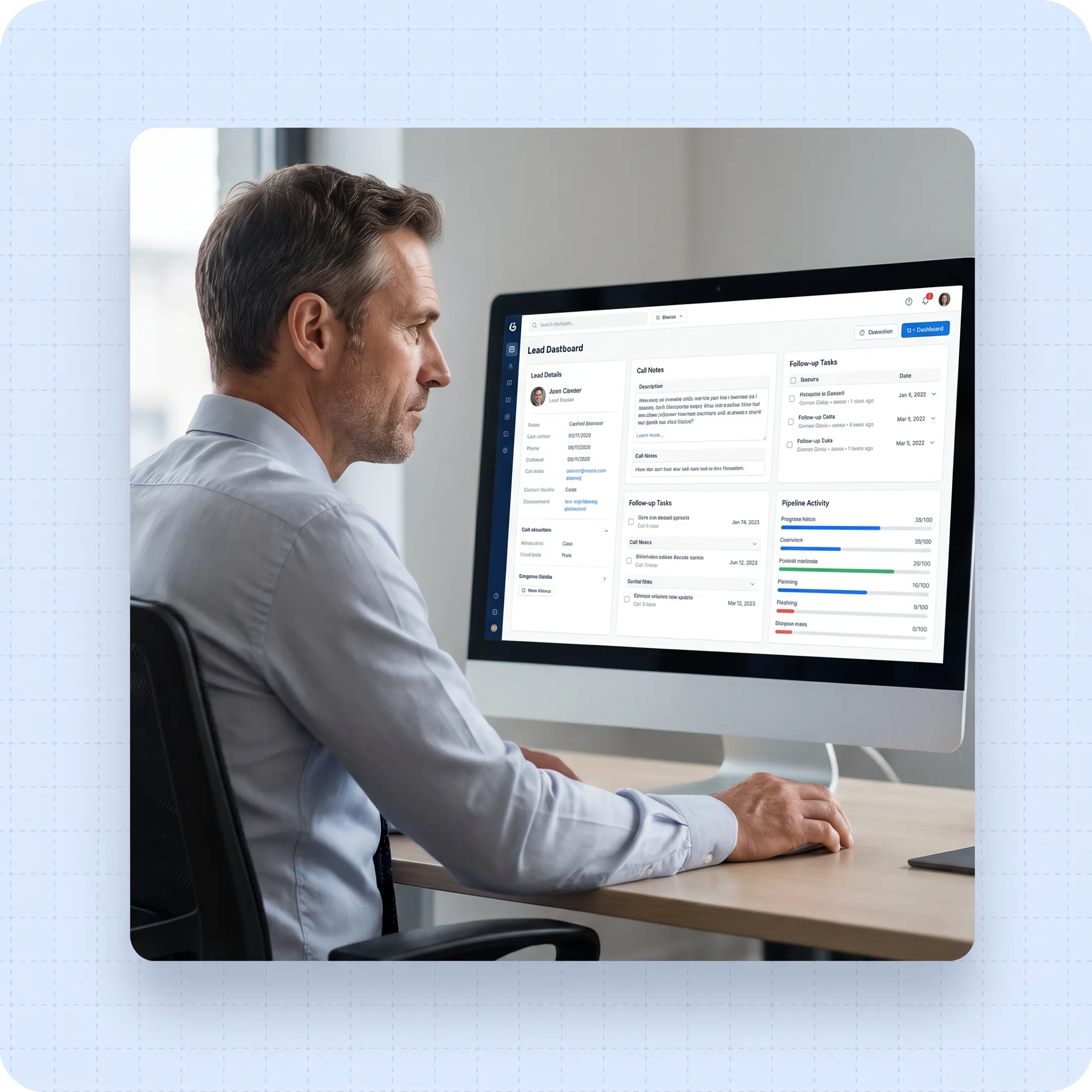 Sales representative using telesales CRM software during a customer call