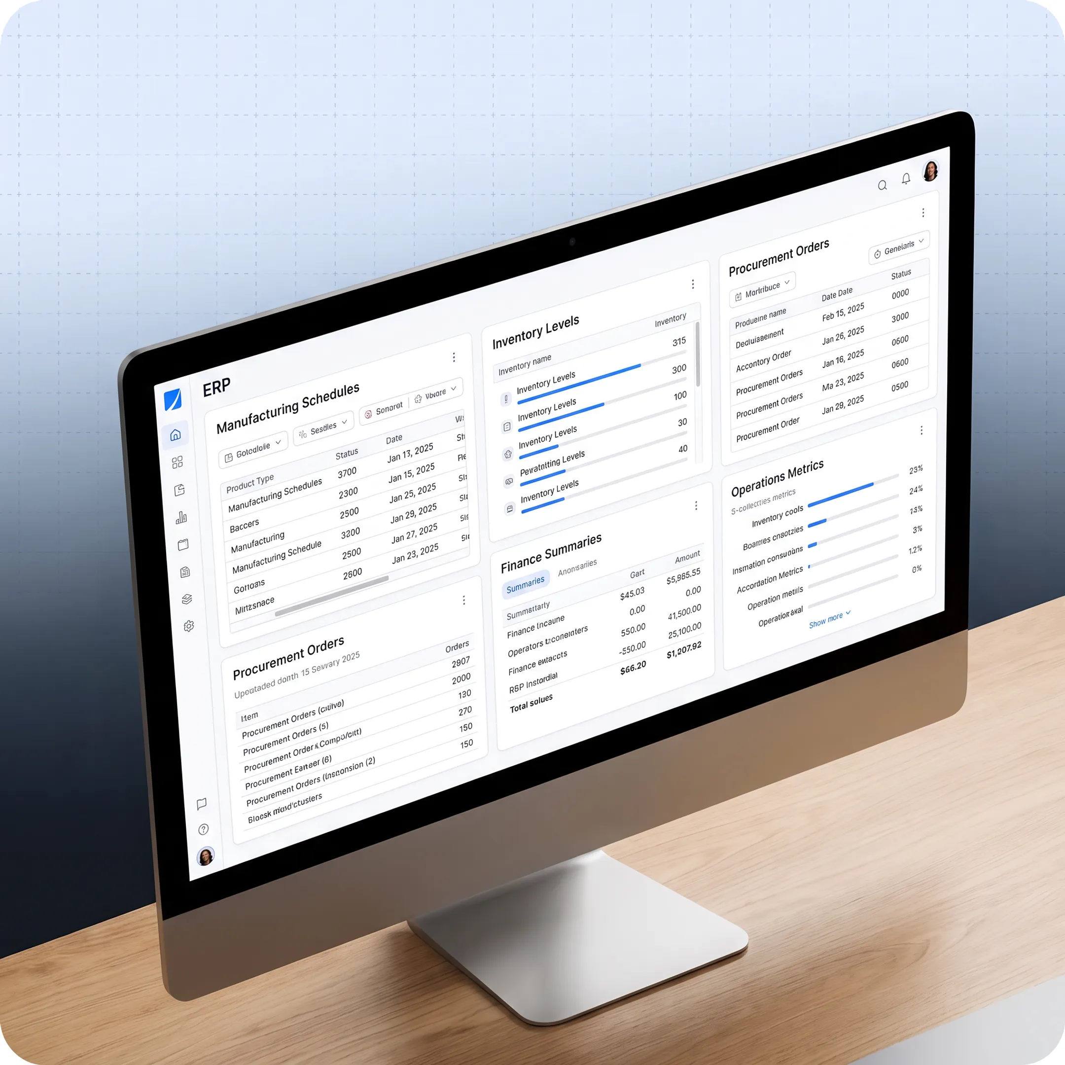 ERP dashboard supporting contract manufacturing operations