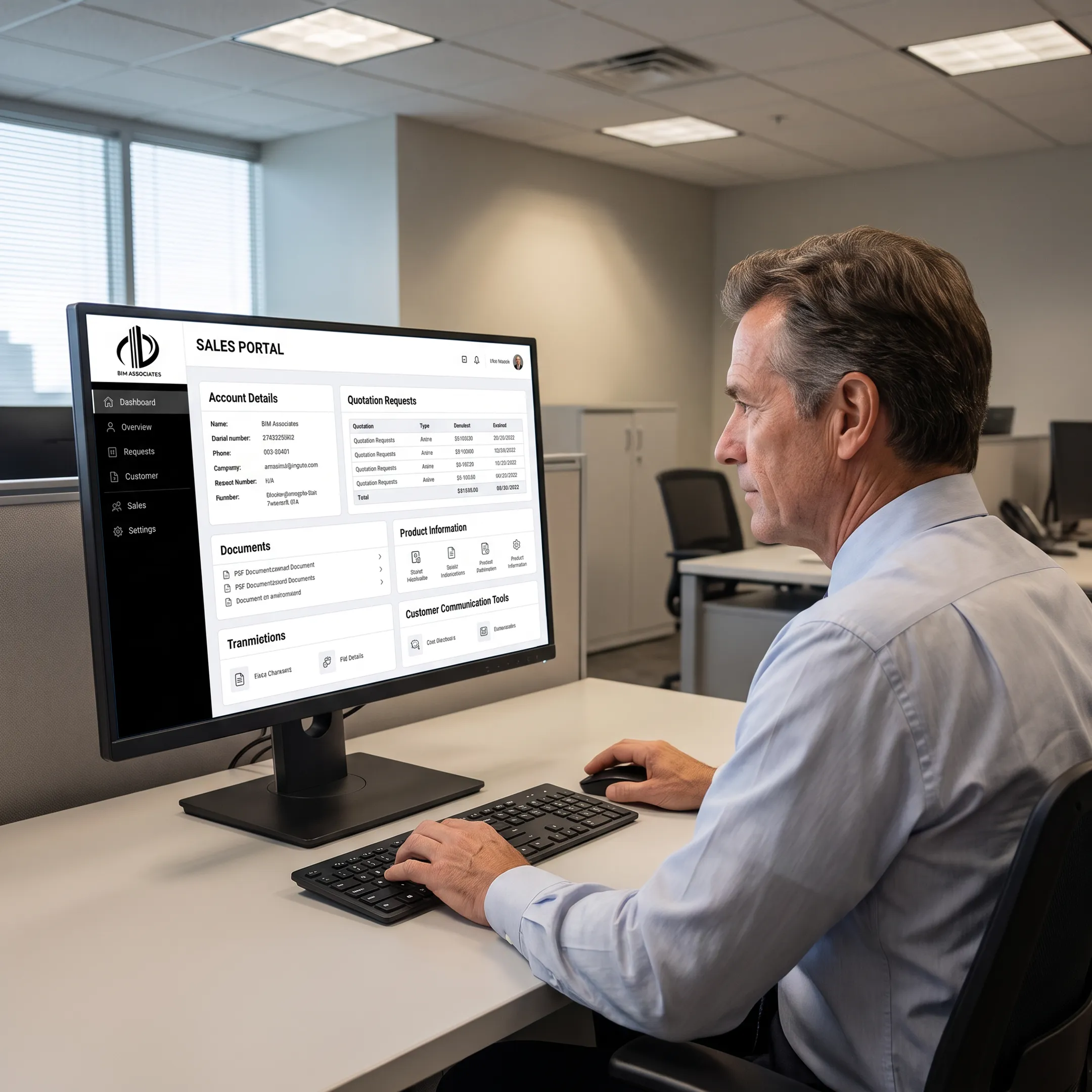 Business user reviewing a sales portal dashboard