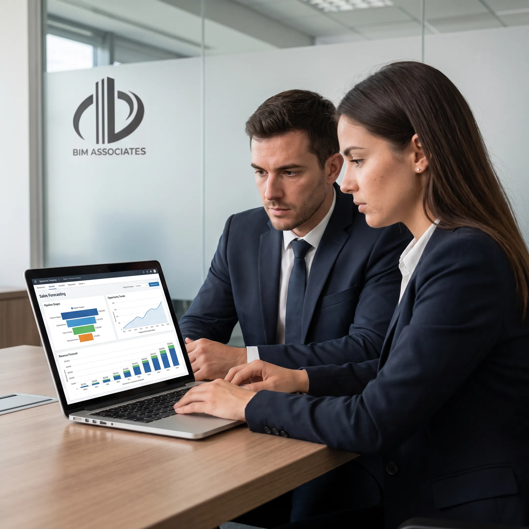 Sales forecasting dashboard displayed on a laptop for a business team