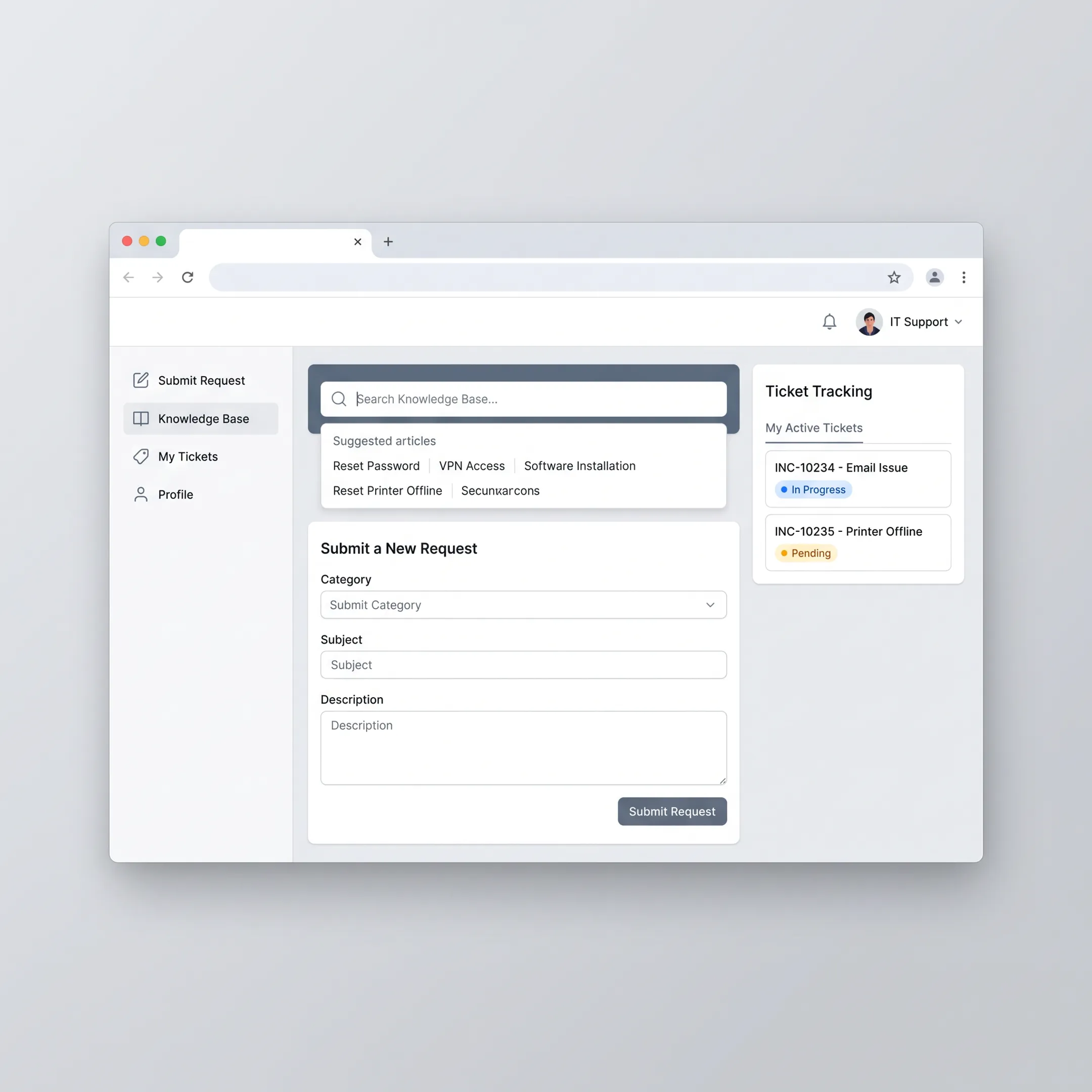 User accessing an IT service portal