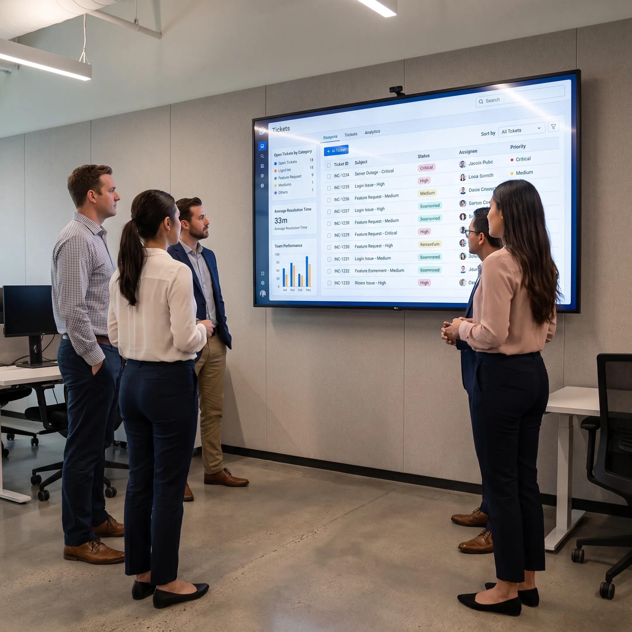 Ticket management dashboard displaying organized customer support requests