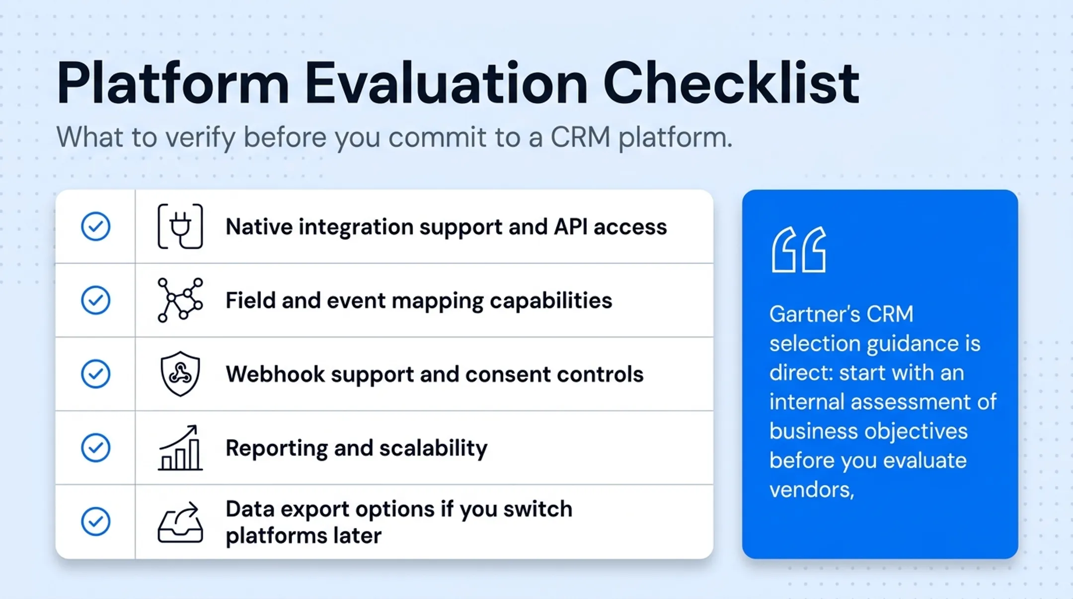 Platform evaluation checklist for choosing CRM CMS integration architecture