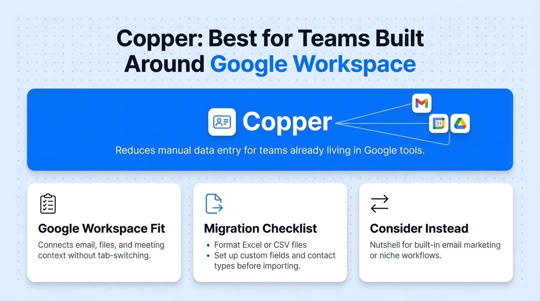 Google Workspace apps Gmail Calendar Drive integrated with CRM tool