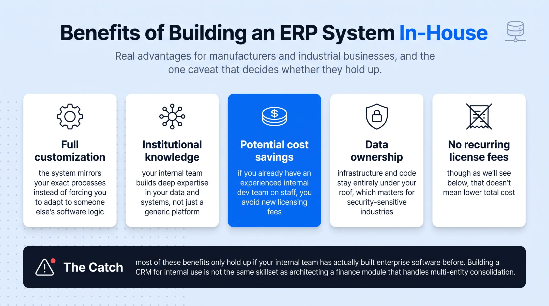 Five key benefits of building ERP systems in-house comparison chart