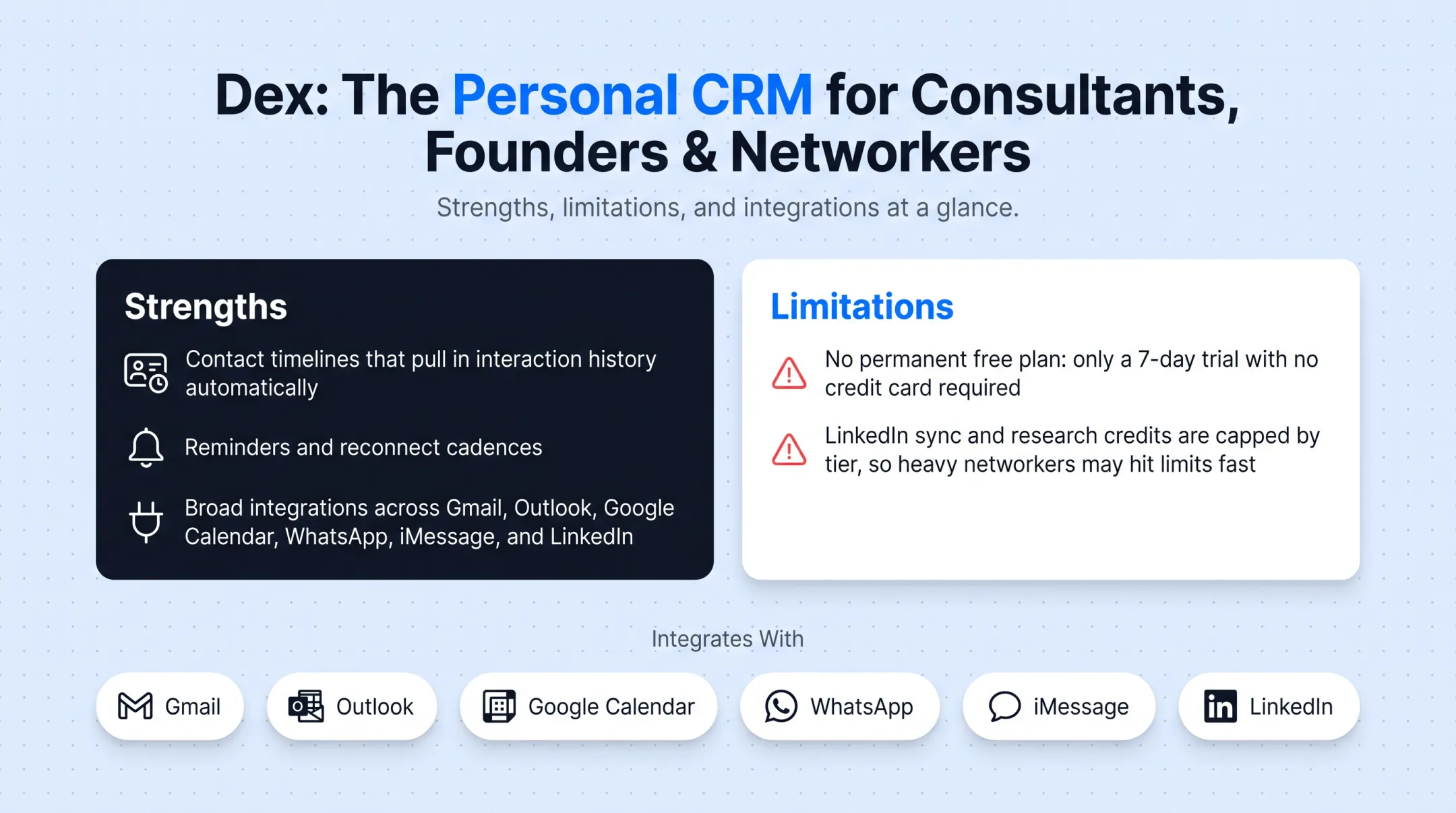 Dex personal CRM pricing tiers and core features comparison