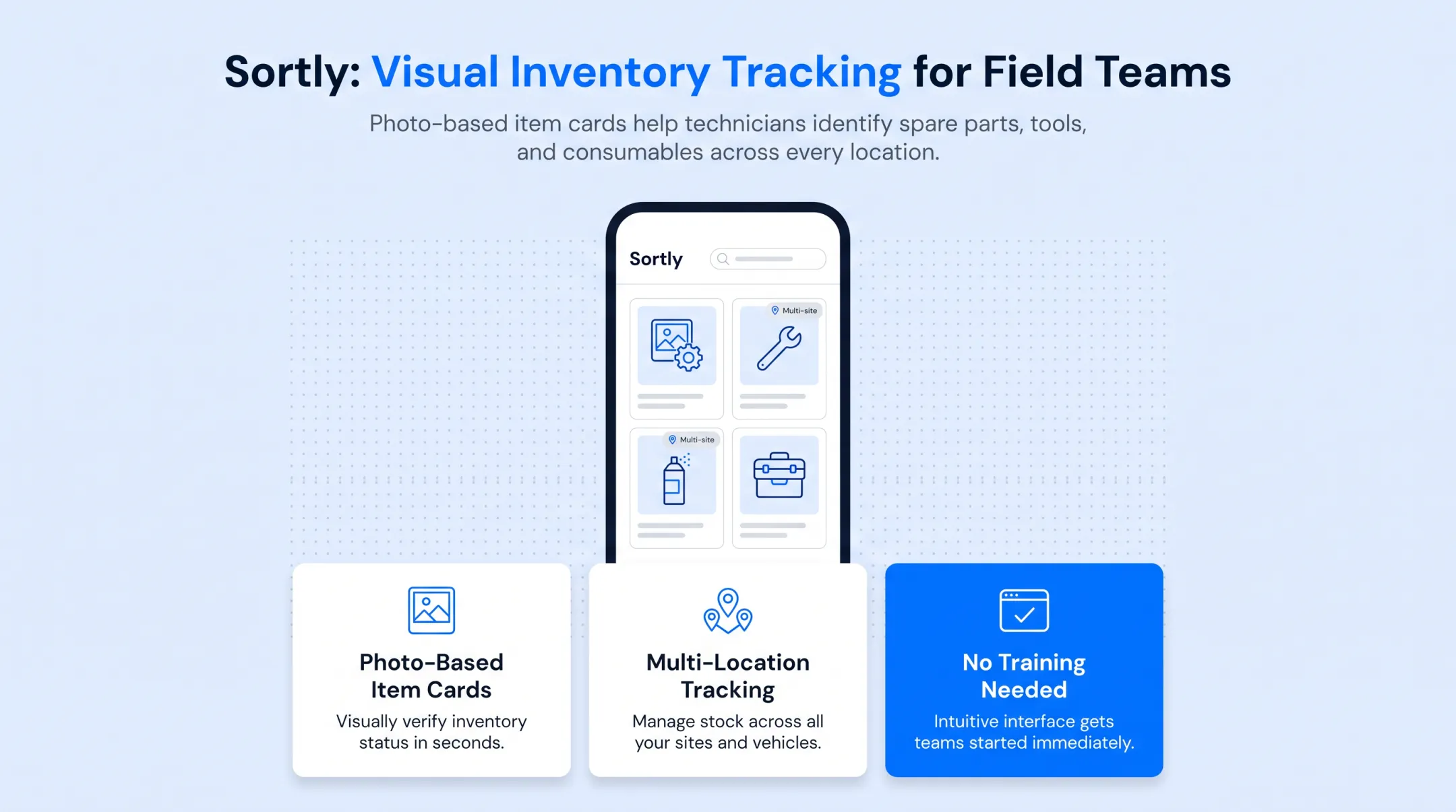 Mobile inventory app displaying photo-based spare parts catalog